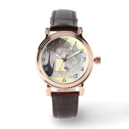 En ömsint älskad teckning av flicka kyssande akita armbandsur