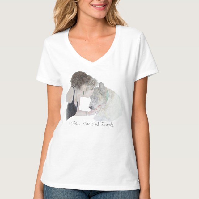 En ömsint älskad teckning av flicka kyssande akita t shirt (Framsida)