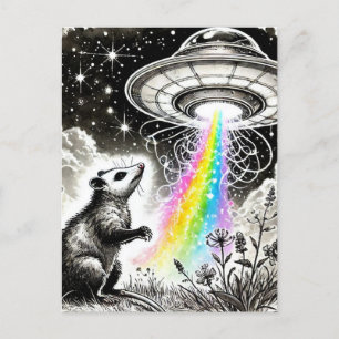 En opossum och en UFO Vykort