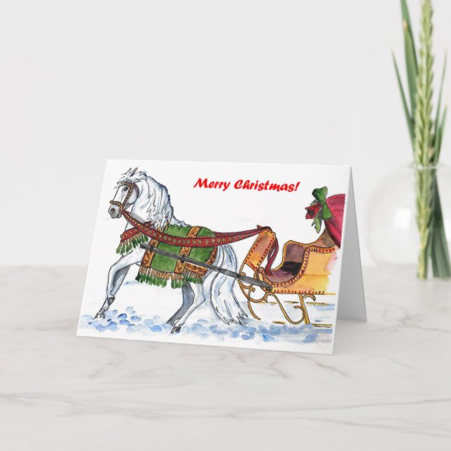 En öppen Sleigh för häst Helgkort (Framsida)