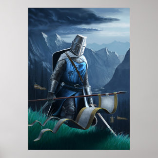 En orädd riddare marscherar på. poster