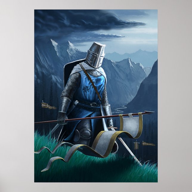 En orädd riddare marscherar på. poster (Framsidan)