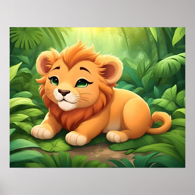 En Orange Lejona Unge i Jungle Poster (Framsidan)