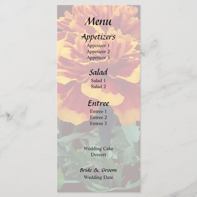 En orange marigold med gula spetsar meny (Framsida)