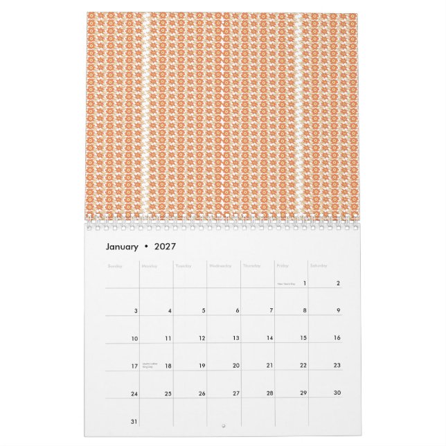En orange matta med ett texturerat mönster ljuger  kalender (Jan 2027)