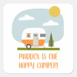 En Orange med Camper-Lycklig-fack-födelsedag Fyrkantigt Klistermärke