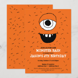 En Orange, monster Bash! Cute Monster Party Inbjud Inbjudningar