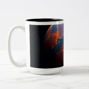 En orange och blå planet Två-Tonad mugg