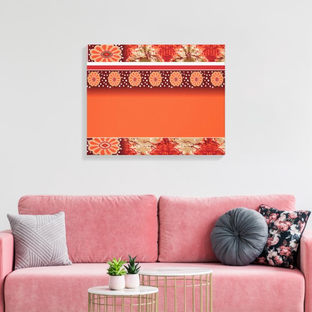 En orange och brunmönstrad väv med v canvastryck (Insitu (Vardagsrum))