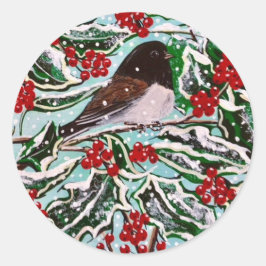 En Oregon Junco i Holly! Runt Klistermärke