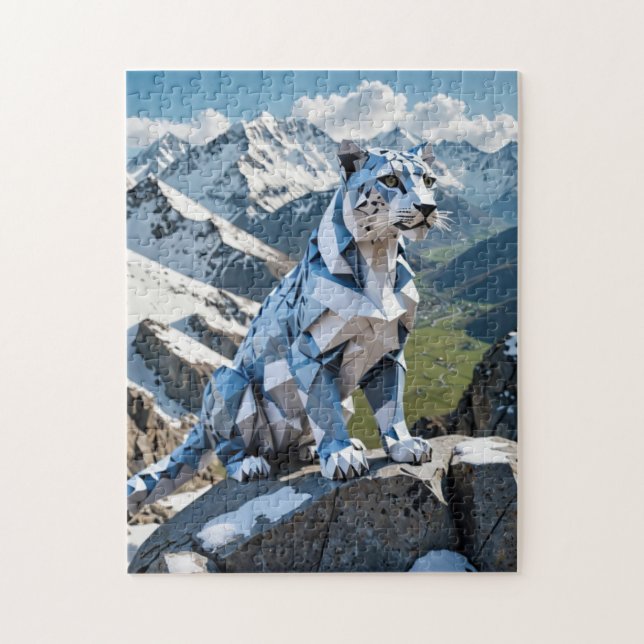 En origami snö leopard i bergen pussel (Vertikal)