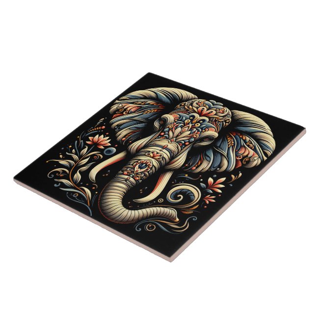 En ornerad elefant adorent med bergigt mönster kakelplatta (Sidan)