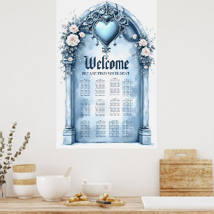 En ornerad ljusblå arkway med accenter för blommig poster