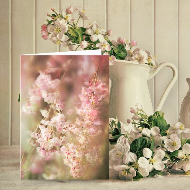 En oskärpa av Rosa Weeping Willow Blank Kort (Charming pink weeping willow card, perfect for heartfelt, personalized messages.)