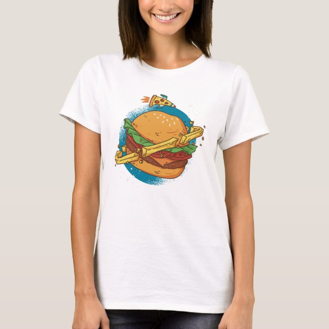 En ostburgerplan med pizza Rocket T Shirt (Framsida)