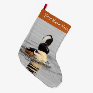En överraskad, Hooded Merganser Anka Stor Julstrumpa