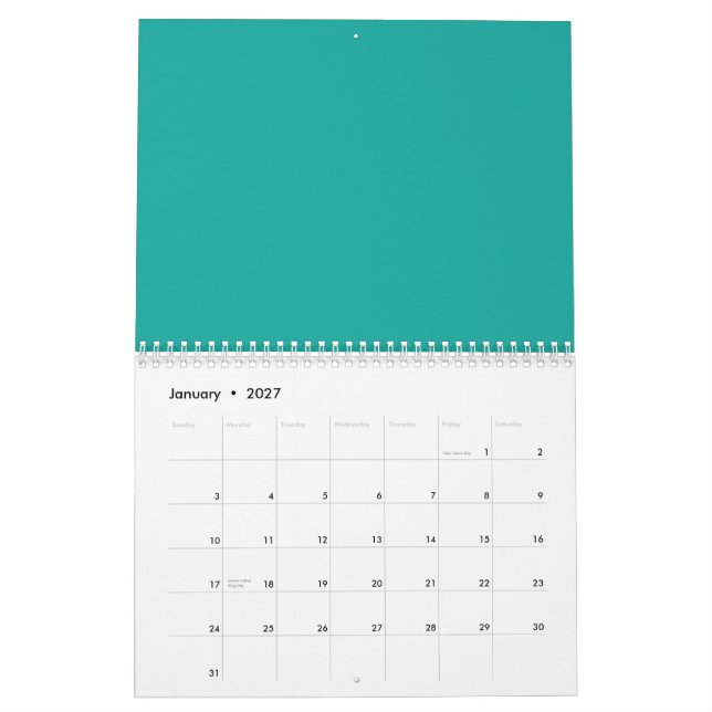 En övertoningsbakgrund som blandar blått i grönt. kalender (Jan 2027)