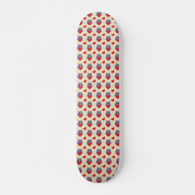 En Owly Kärlek Mönster Mini Skateboard Bräda 18,5 Cm (Framsida)