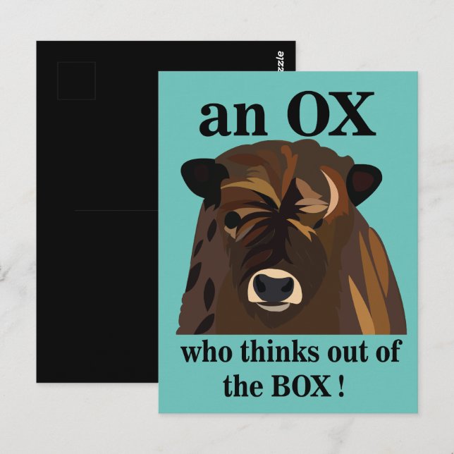 En Ox som tänker ut ur lådan Vykort (Fram/baksida)