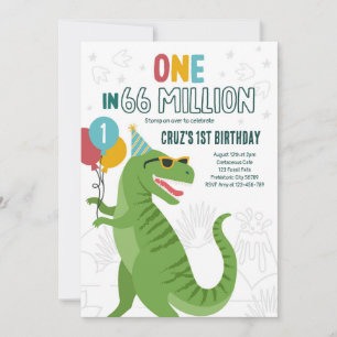 En på 66 miljoner Dinosaur T-Rex 1:a födelsedagen Inbjudningar