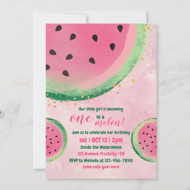 En på en Watermelon Baby-födelsedagsinbjudan Inbjudningar (Framsida)