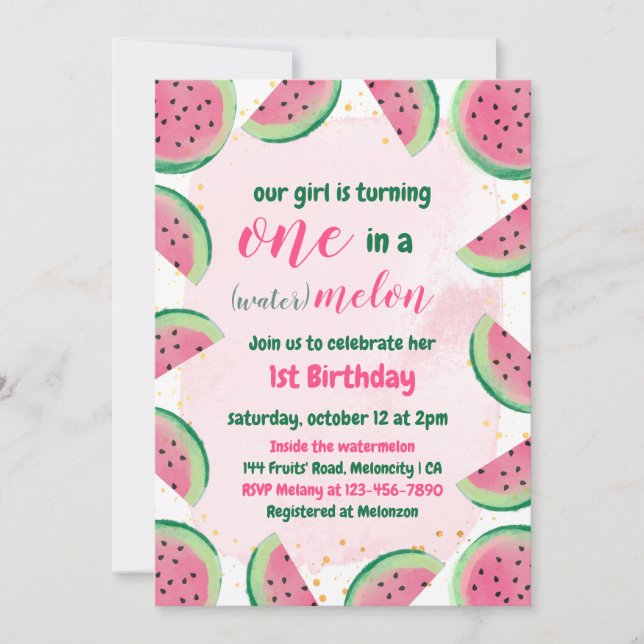 En på en Watermelon Baby-födelsedagsinbjudan Inbjudningar (Framsida)