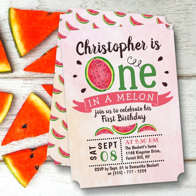 En på Melon 1:a födelsedagen Inbjudningar (Skapare uppladdad)