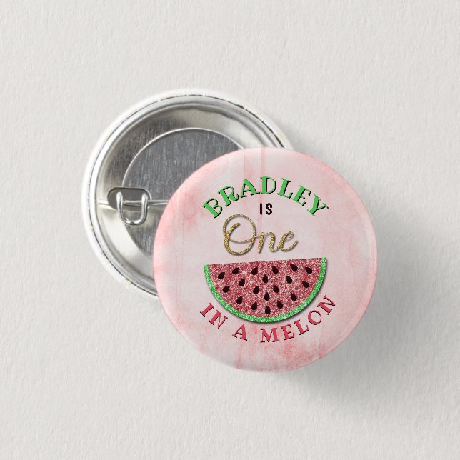 En på Melon 1:a födelsedagen Knapp (Framsida & baksida)