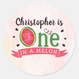 En på Melon 1:a födelsedagen Runt Klistermärke