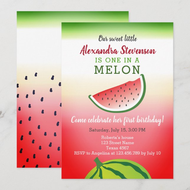 En på Melon Birthday Inbjudningar (Fram/baksida)