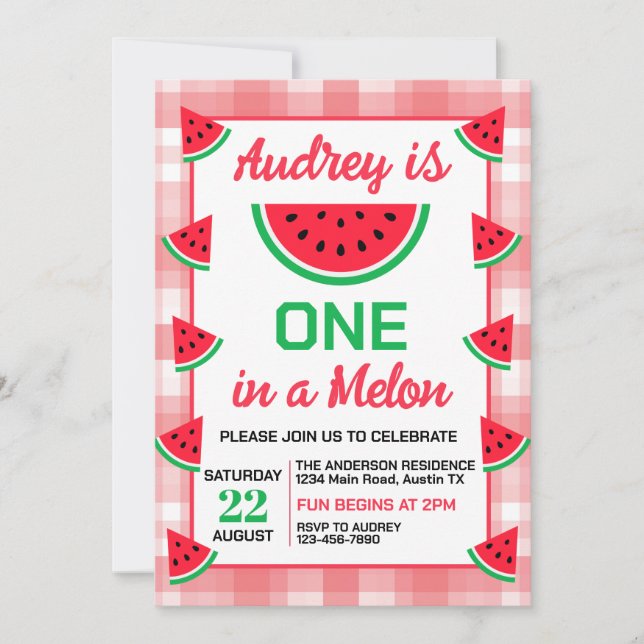 En på Melon Watermelon Birthday Inbjudningar (Framsida)