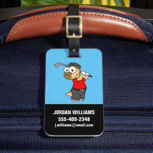 En Pachycephalosaurus Dinosaur spelar Golf. Bagagebricka