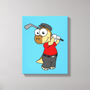 En Pachycephalosaurus Dinosaur spelar Golf. Canvastryck