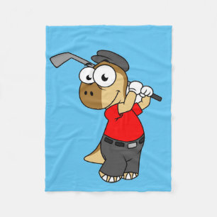 En Pachycephalosaurus Dinosaur spelar Golf. Fleecefilt