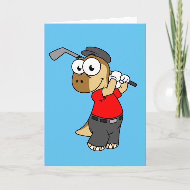 En Pachycephalosaurus Dinosaur spelar Golf. Kort (Framsida)