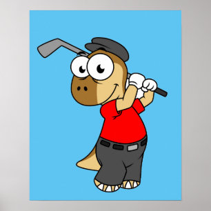 En Pachycephalosaurus Dinosaur spelar Golf. Poster