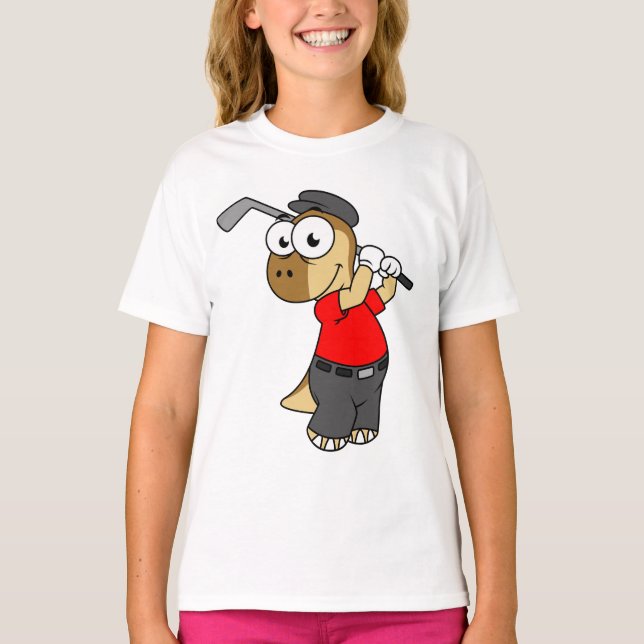 En Pachycephalosaurus Dinosaur spelar Golf. T Shirt (Framsida)