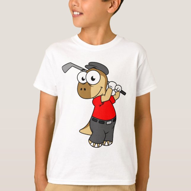 En Pachycephalosaurus Dinosaur spelar Golf. T Shirt (Framsida)