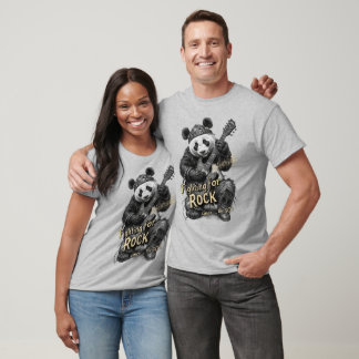 En Panda säger: Kämpar för Rock på en Grå T Shirt
