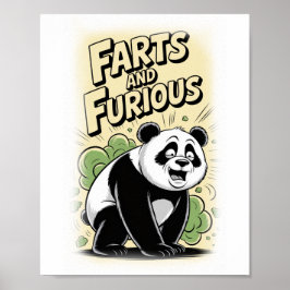 En Panda släpper en Fjärt på en Vit Poster