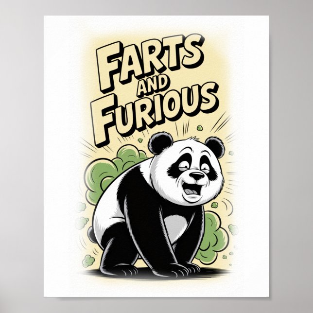 En Panda släpper en Fjärt på en Vit Poster (Framsidan)