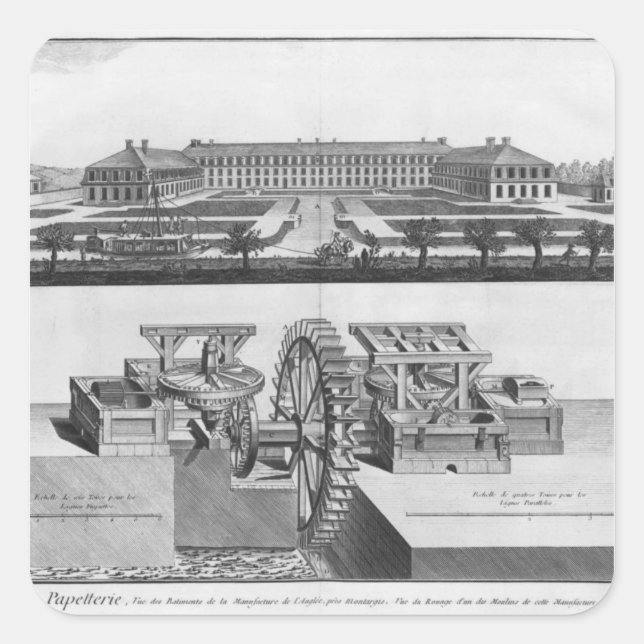 En papper fabrik fyrkantigt klistermärke (Framsida)