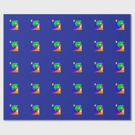 En papper förpackning med en kokosnöt träd på presentpapper