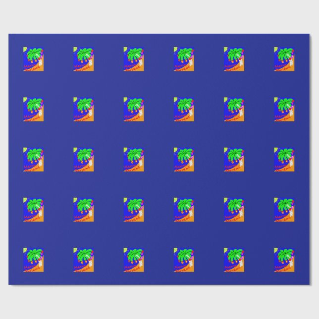 En papper förpackning med en kokosnöt träd på presentpapper (Platt)