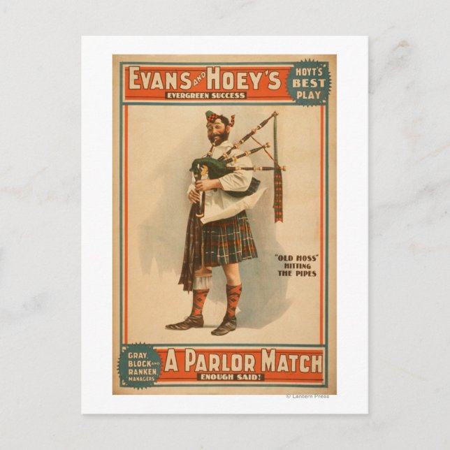 En parlor Match "Old Hoss" Scottish Bagpiper Vykort (Framsida)
