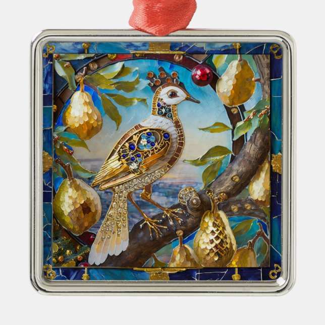 En Partridge i Pear Träd Julgransprydnad Metall (Framsidan)