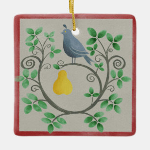 En partril på ett Pear Träd Square Ornament