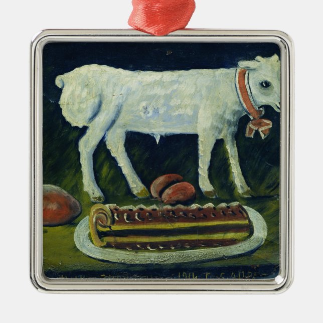 En påsk- lamb, 1914 julgransprydnad metall (Framsidan)