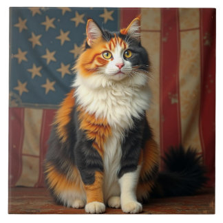 En patriotisk katt kakelplatta
