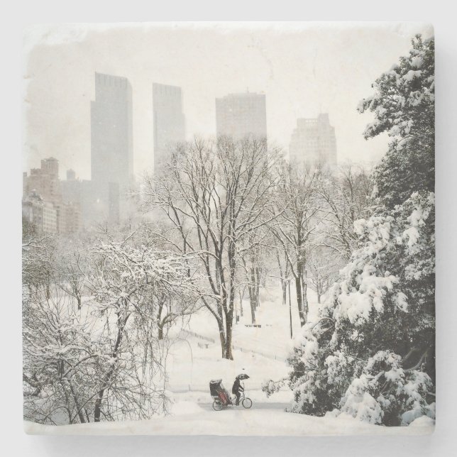 En Pedicab i Central Park under vinter Underlägg Sten (Framsidan)